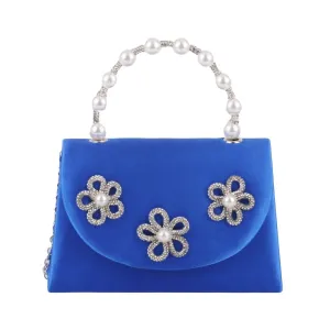 1466 - Satin Top Handle Bag with Rhinestones and Pearls