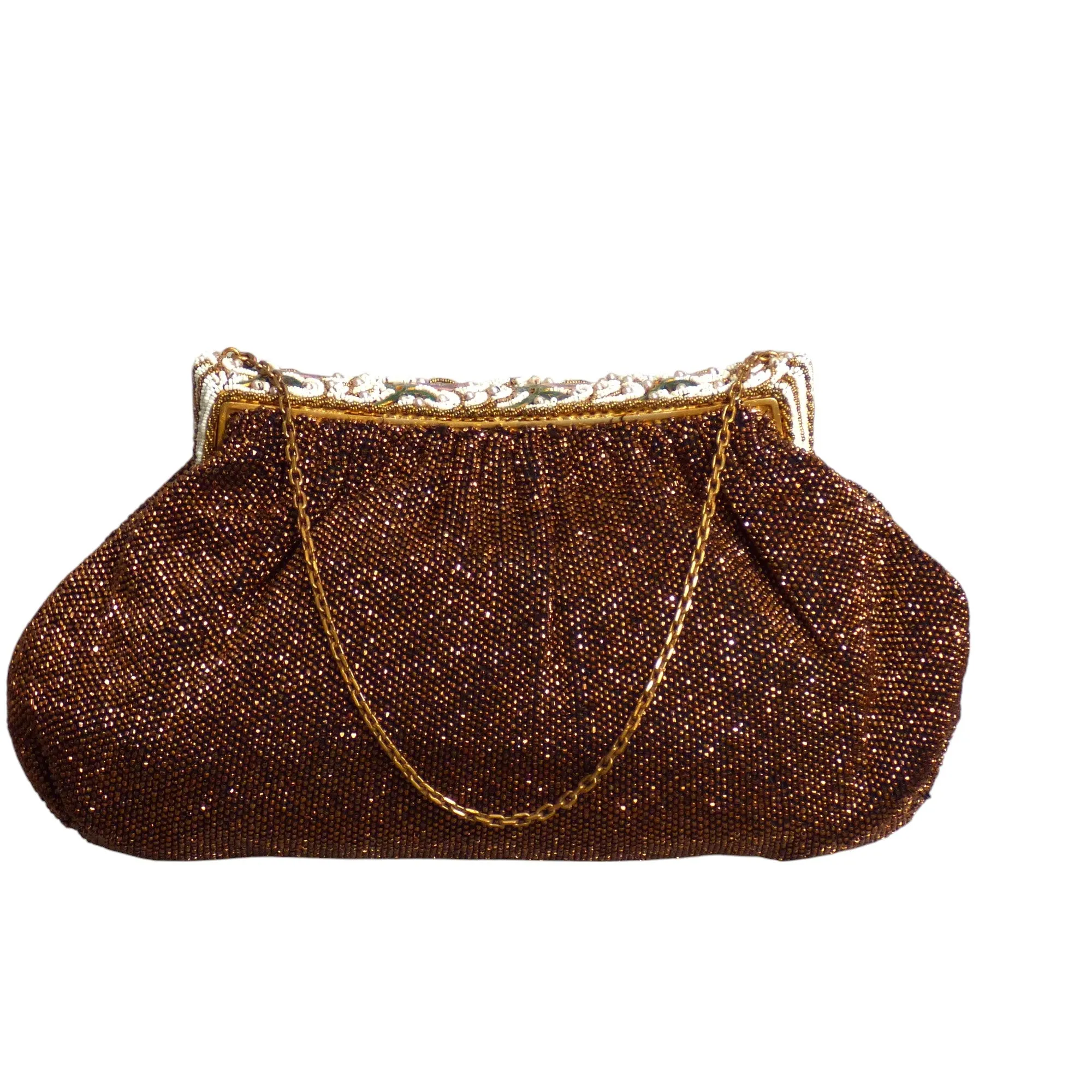 1950s Brown Beaded Evening Bag