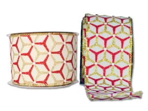 2 Pack of 30' Champagne Ribbon with Red and Gold Glitter Enhancements and Designs