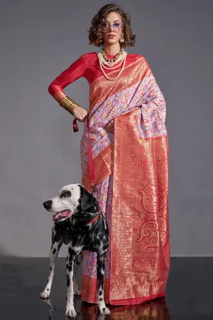 Art Silk Fabric Pink Color Gorgeous Look Weaving Designs Saree