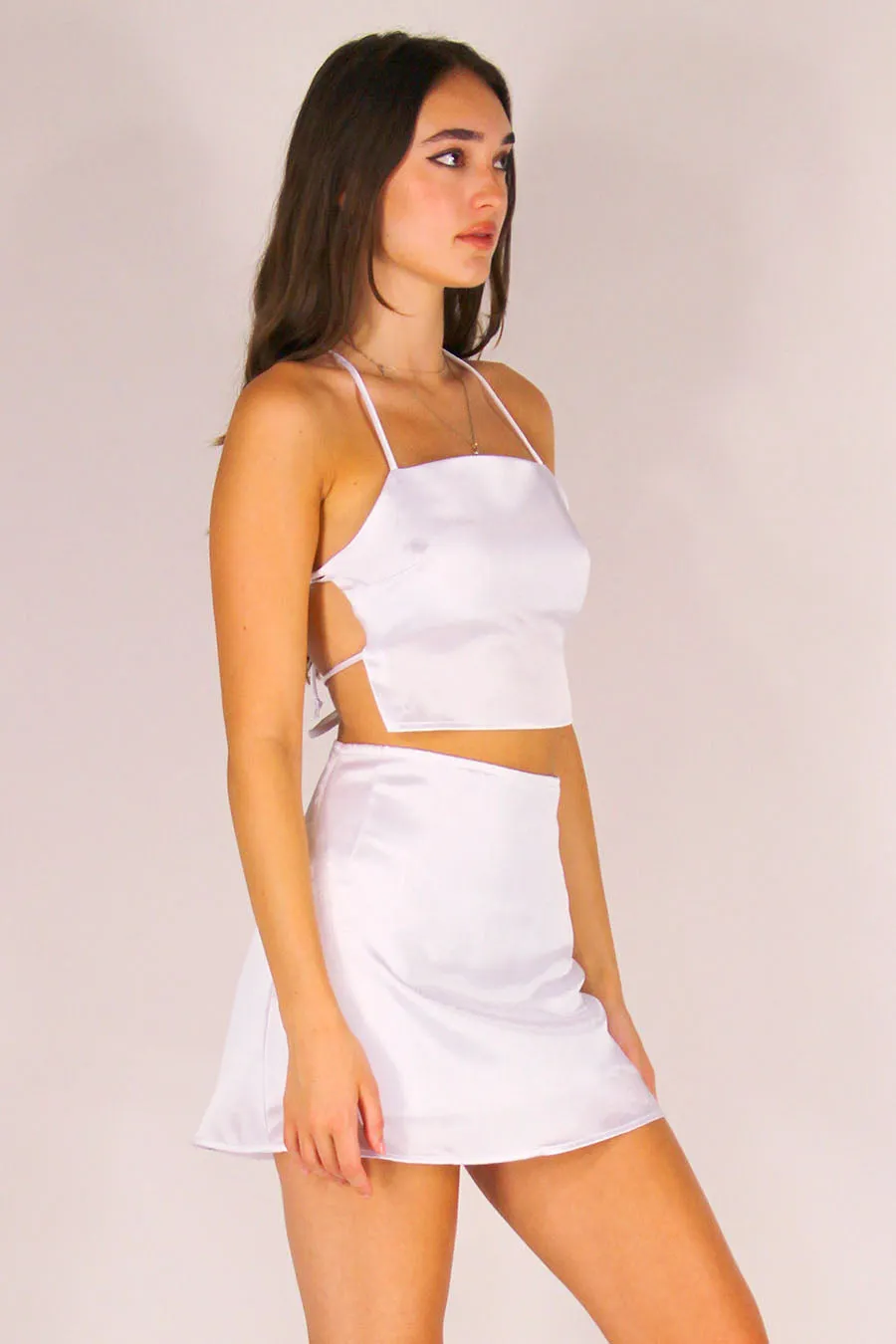 Backless Crop Top - White Satin