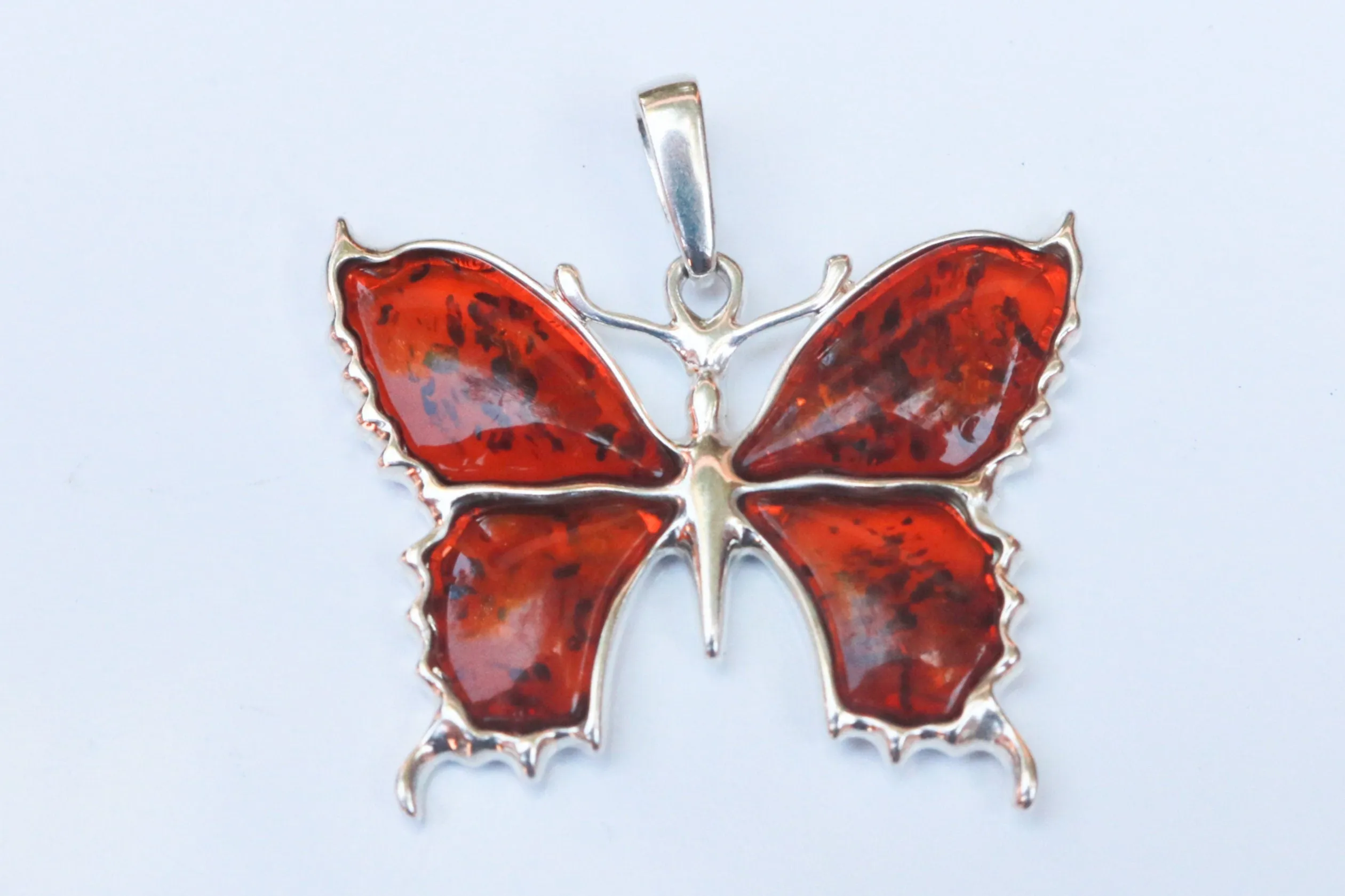 Baltic Amber Butterfly Pendant Cognac Natural 925 Silver