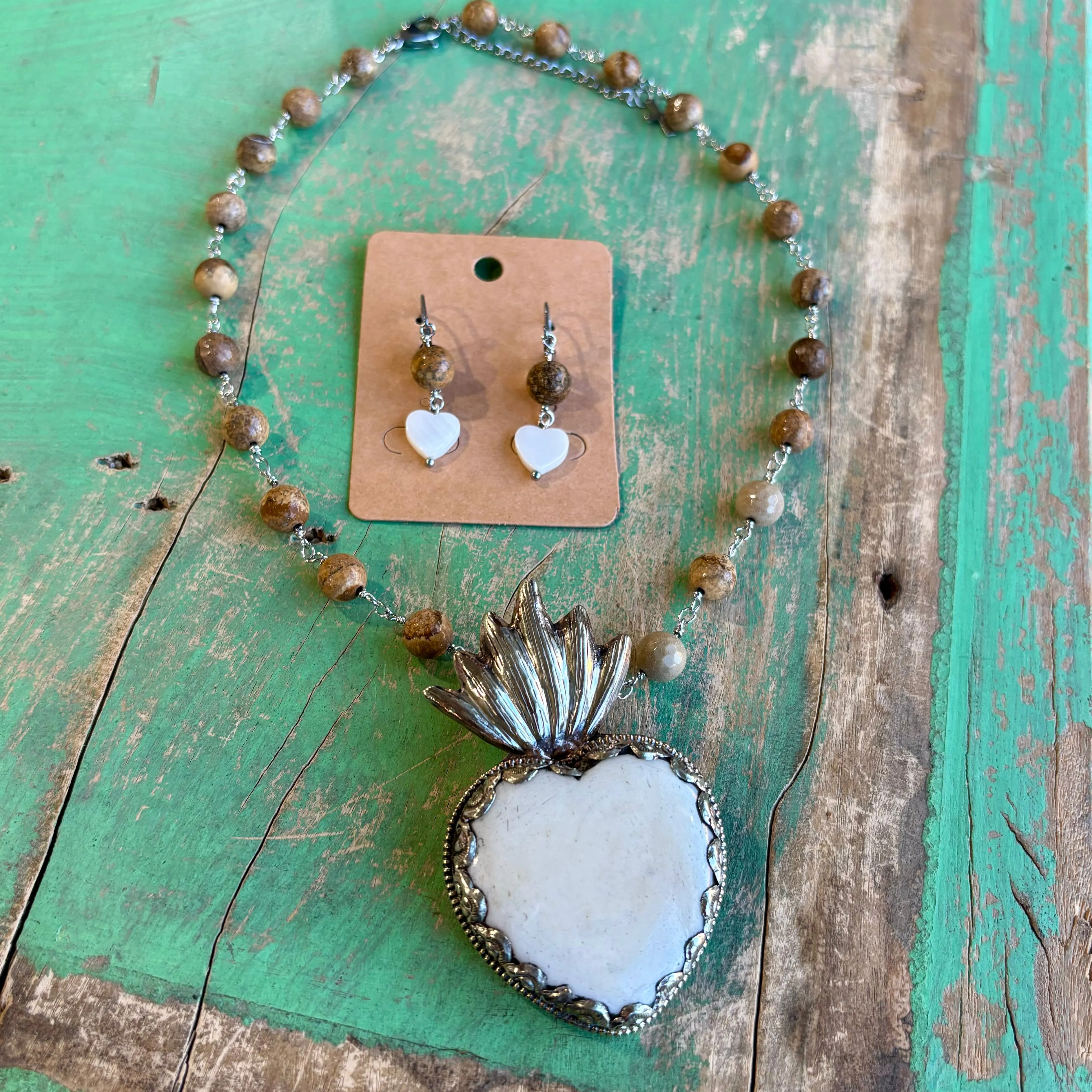 Bold Sacred Heart Necklace, Earrings or Adjustable Ring