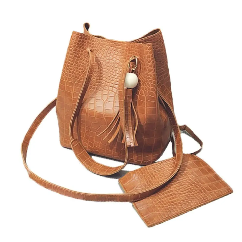 Chic Eco-Friendly Vegan Leather Crocodile Print Bucket Bag for Stylish Women