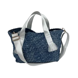Daria Large Woven Denim Tote w/ Contrast Handles w/ Crossbody Strap