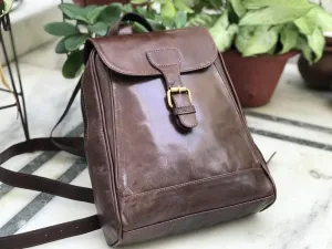 Dark Coffee Brown Leather Backpack