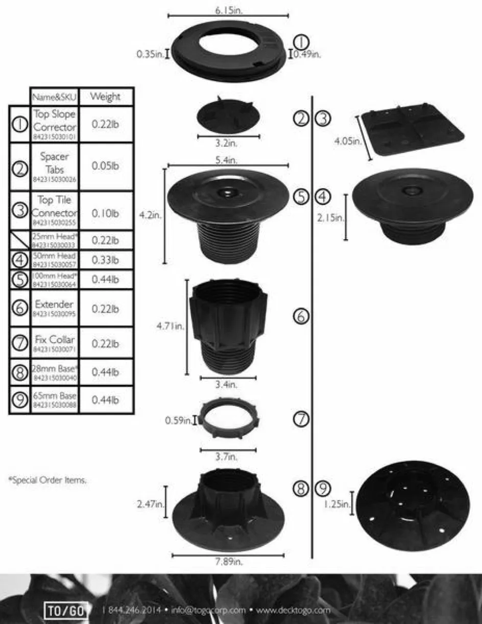 DTG-LUMBER JOIST Adjustable Pedestal Support with Lumber Adaptor (Pack of 8)