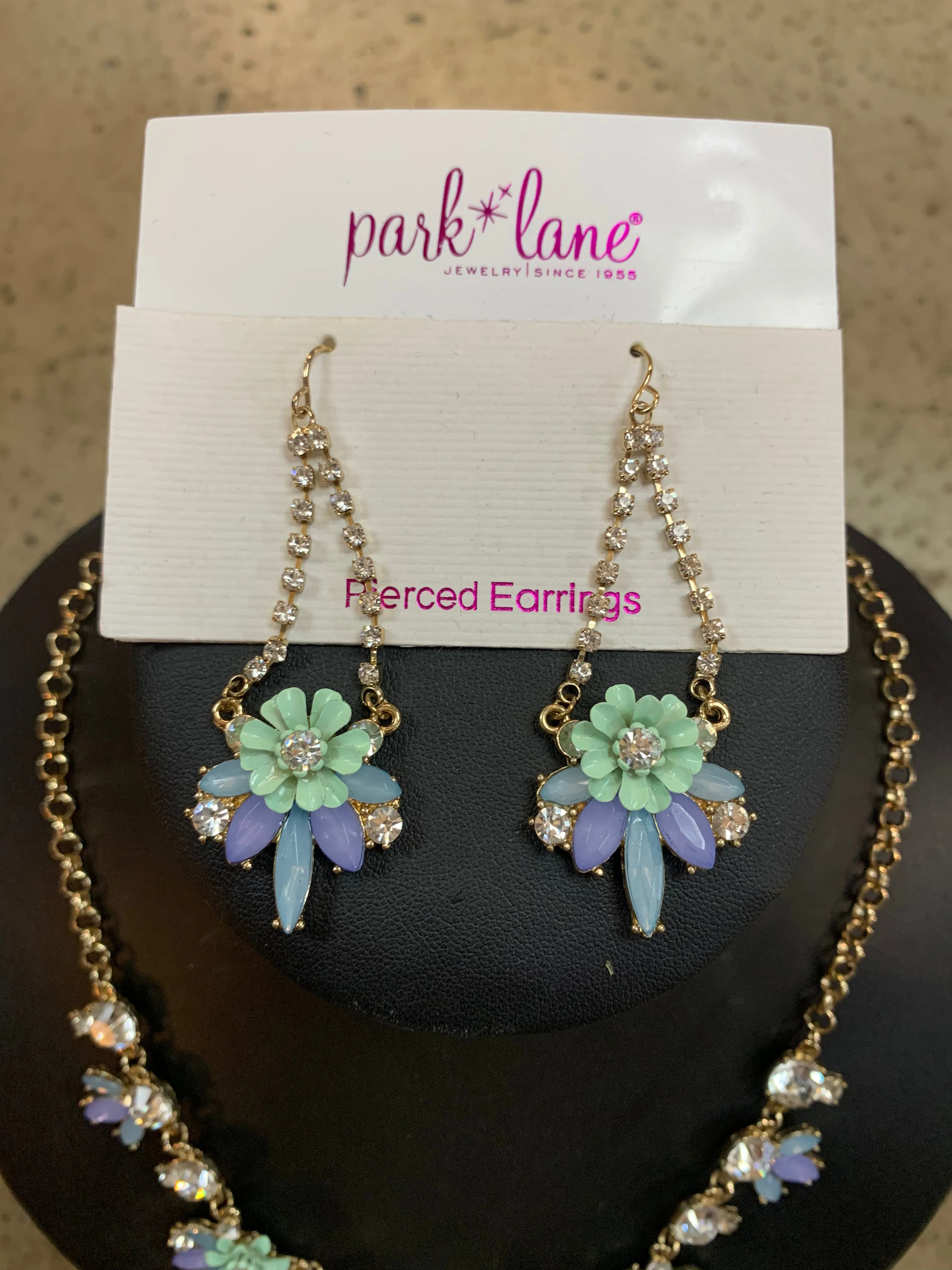 Floral Rhinestone Necklace & Earrings Set