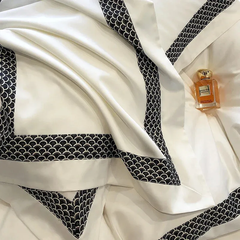 Flytonn-White 1000TC Egyptian Cotton Luxury Hotel Style 4Pcs Bedding Set Broad Side Embroidery Duvet Cover Set Pillowcases Bed Sheet Set