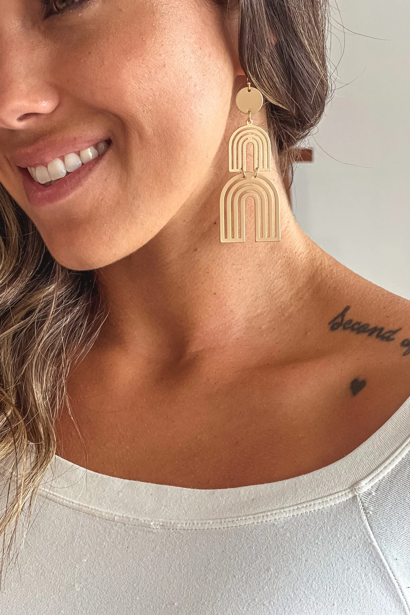 Gold Linear Arches Drop Earrings