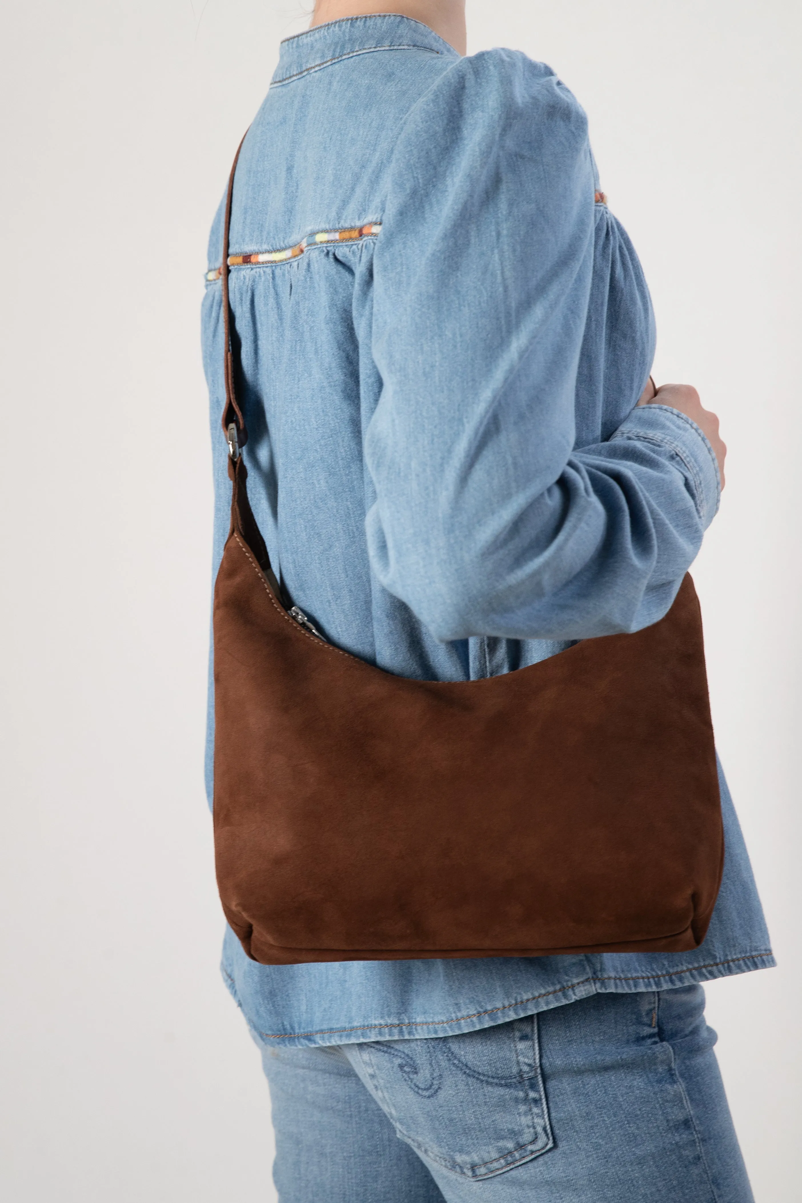 Harpers Emporium Shoulder Bag in chocolate suede