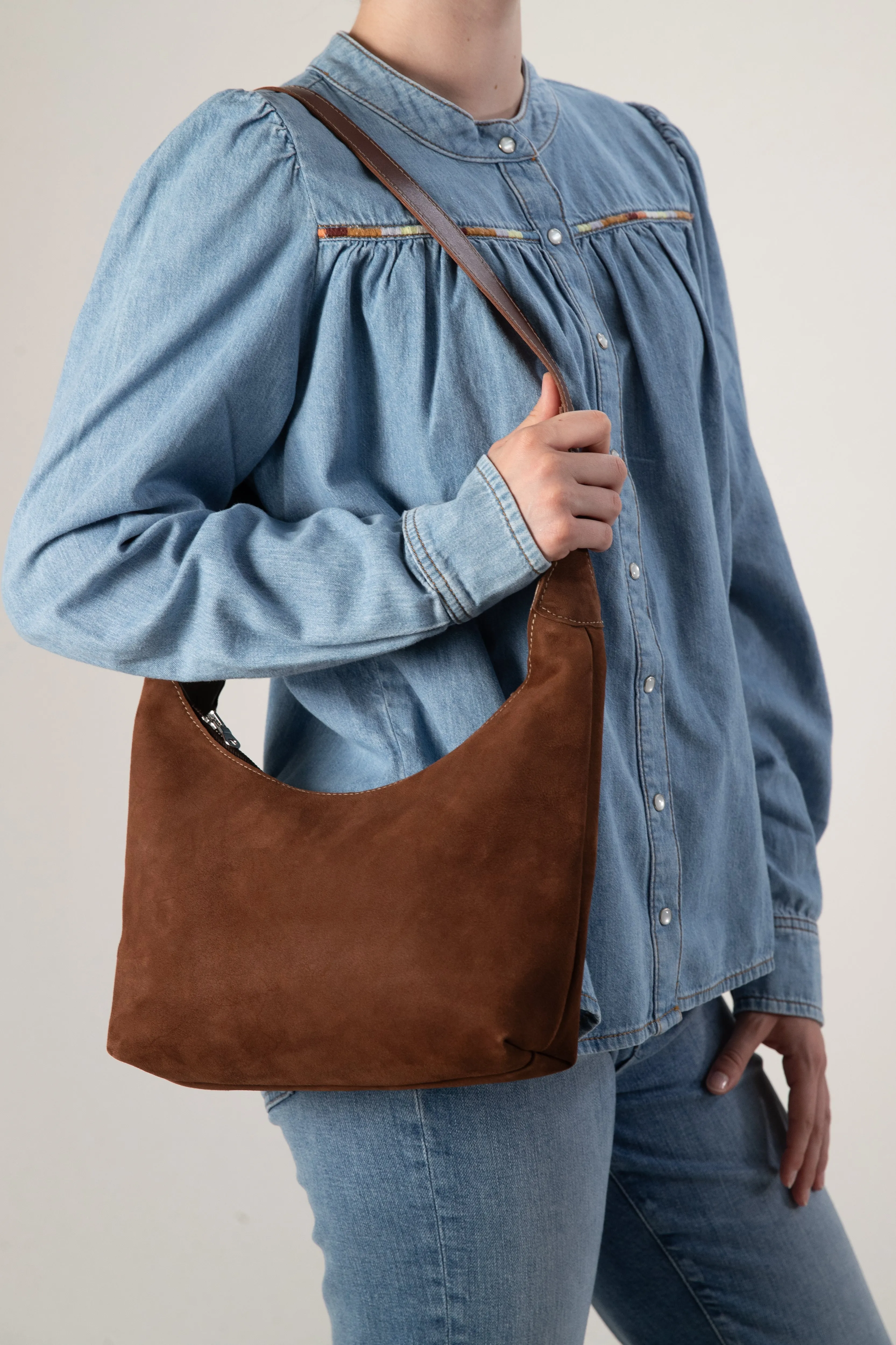 Harpers Emporium Shoulder Bag in chocolate suede
