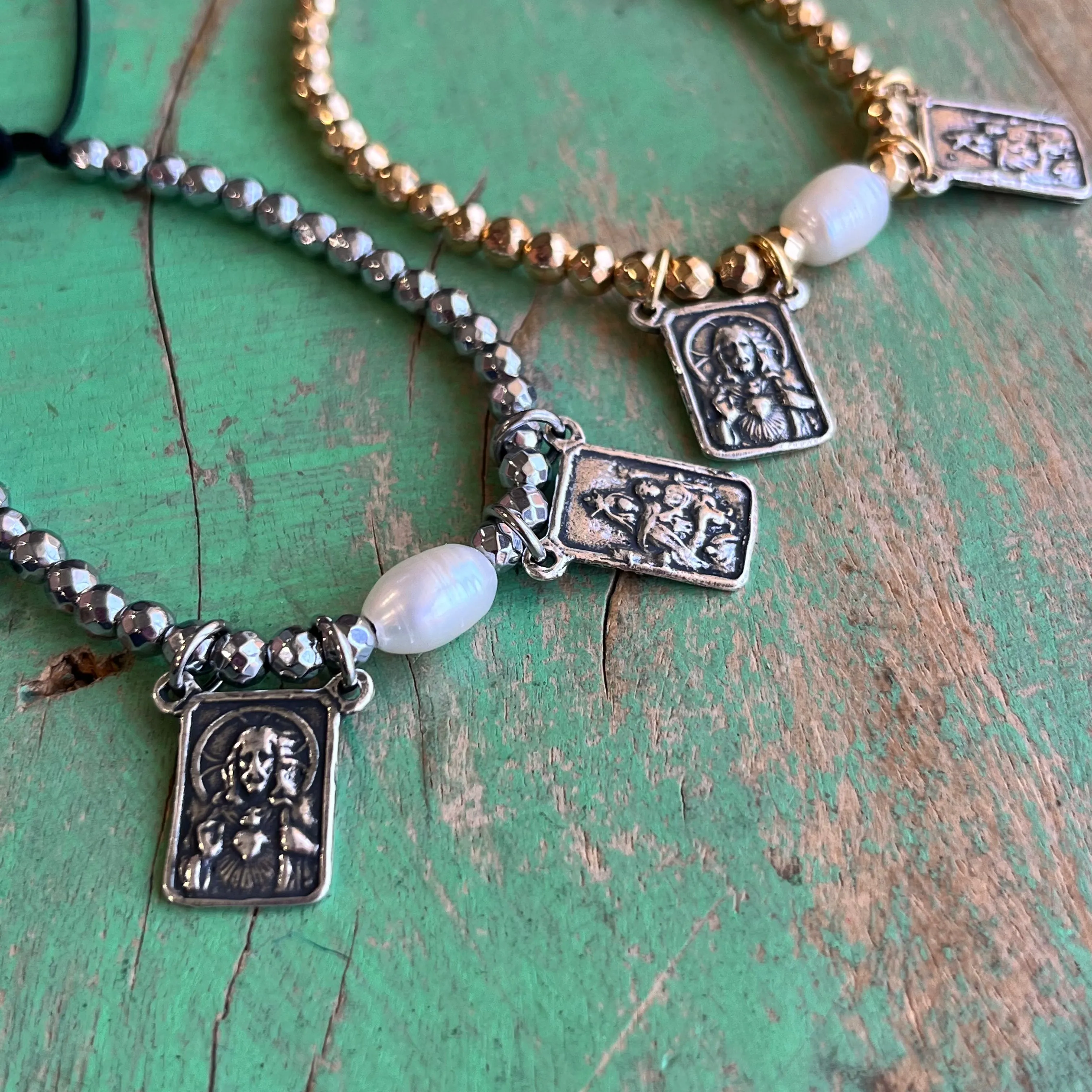 Hematite Small Scapular Adjustable Bracelet