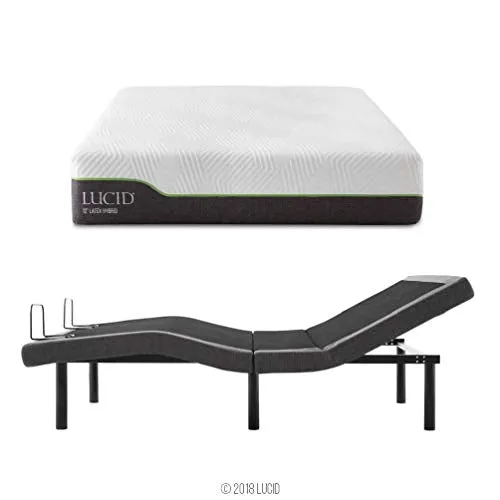 Lucid L300 Queen Adjustable Bed Base with Lucid 12 inch Latex Hybrid Queen Mattress