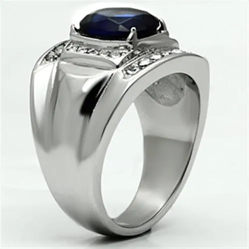 Mens Gorgeous Blue Stainless Steel Synthetic Glass Rings