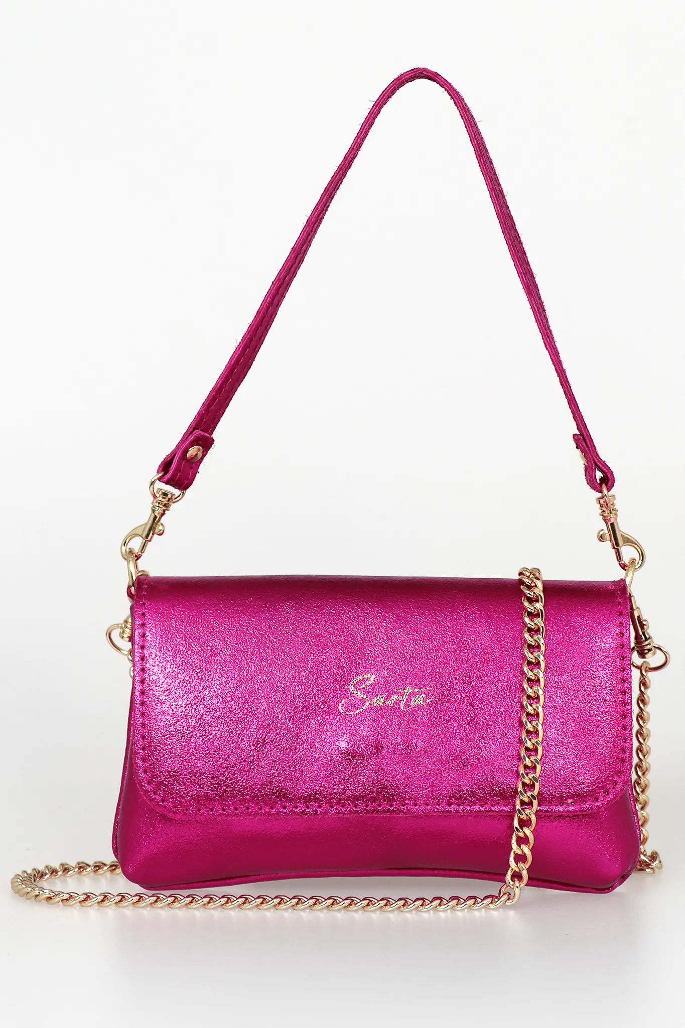 Olga - Italian Leather Mini Crossbody Bag - Raspberry, Metallic