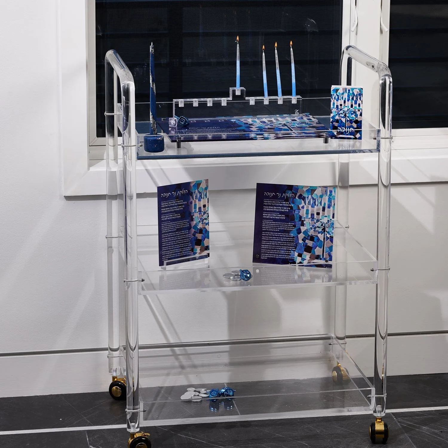 Painted Mosaic Menorah Tray