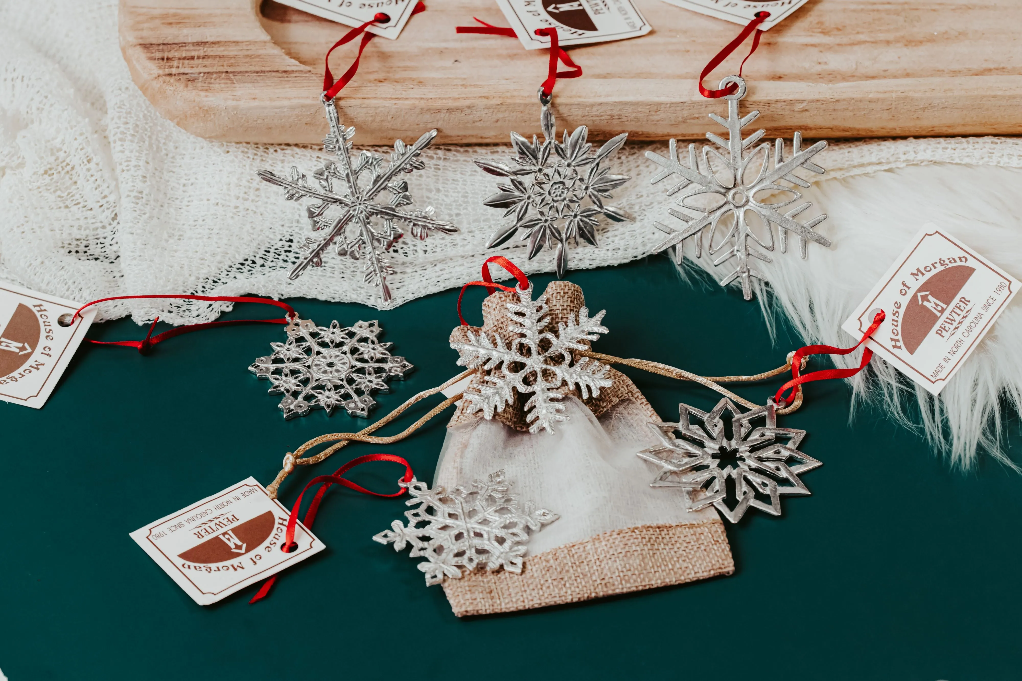 Pewter Snowflake Christmas Ornament - Several Designs - Individual or Gift Set of 7