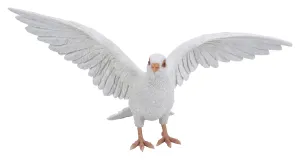 Pigeon W/Spread Wings - White Statue