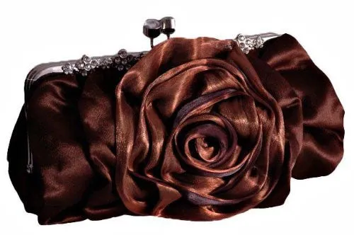 Satin Rose Detail Clutch Bag