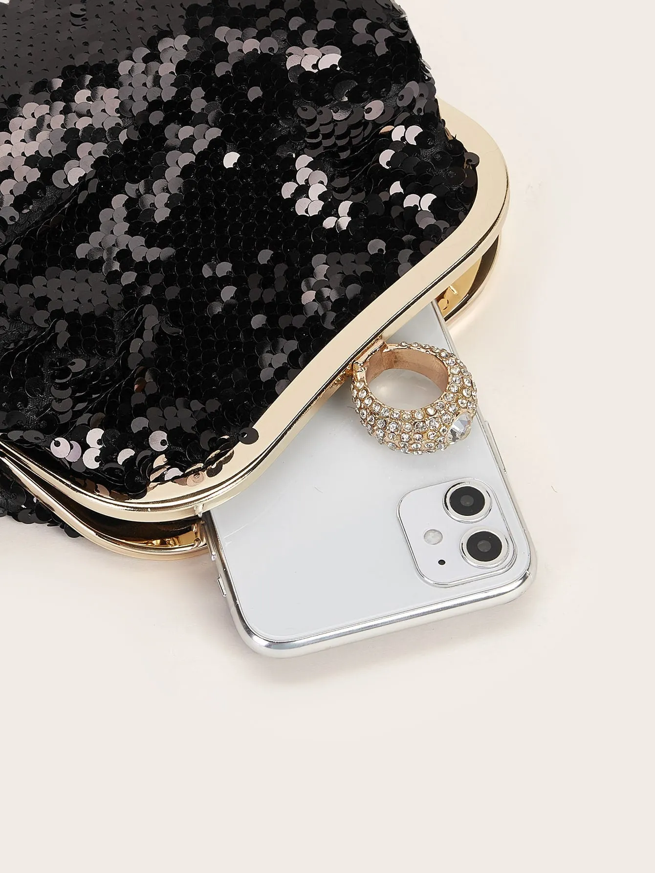 Sequins Decor Clip Top Clutch Bag