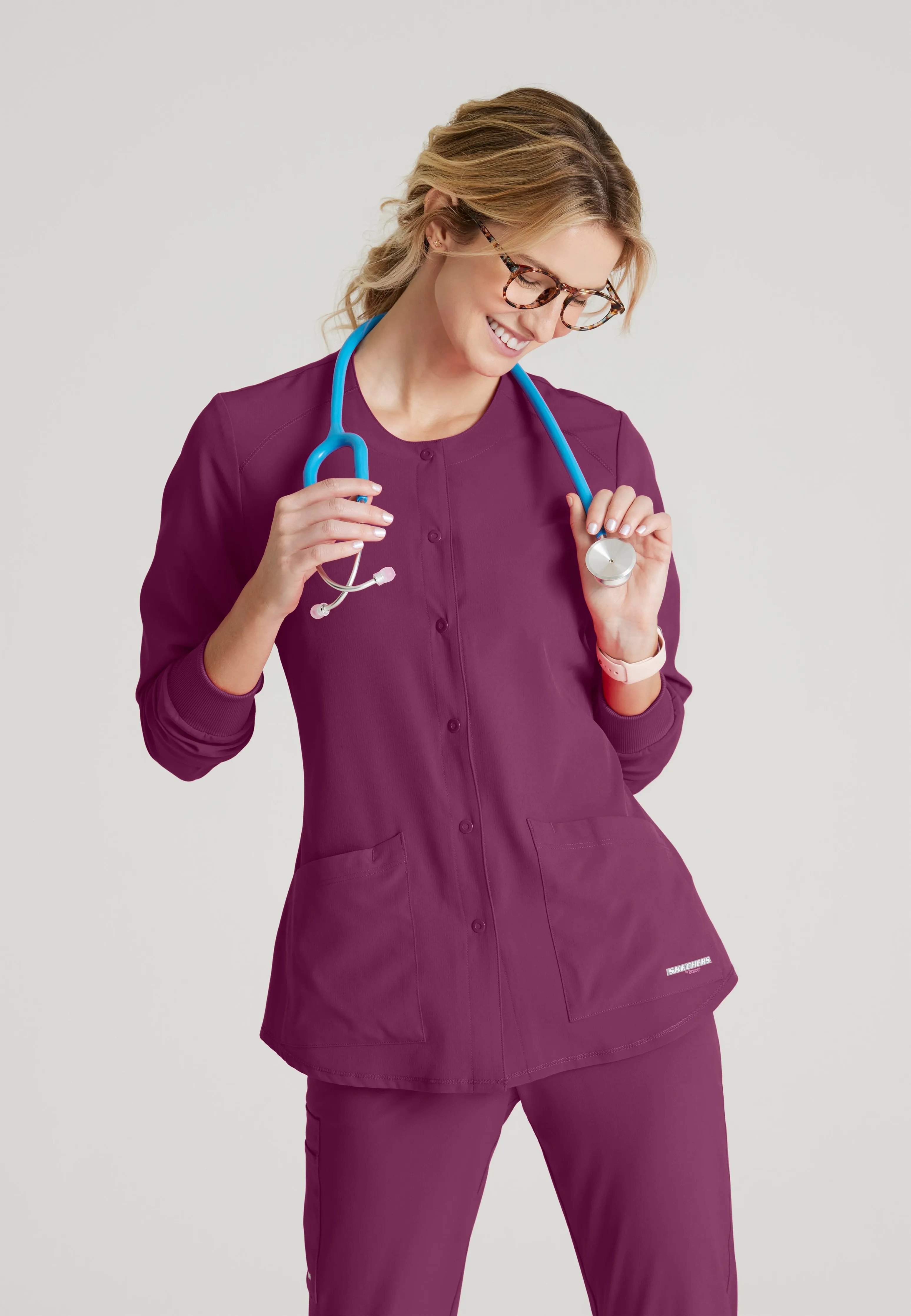 Stabilty 2-Pocket Crewneck Snap-Front Scrub Jacket