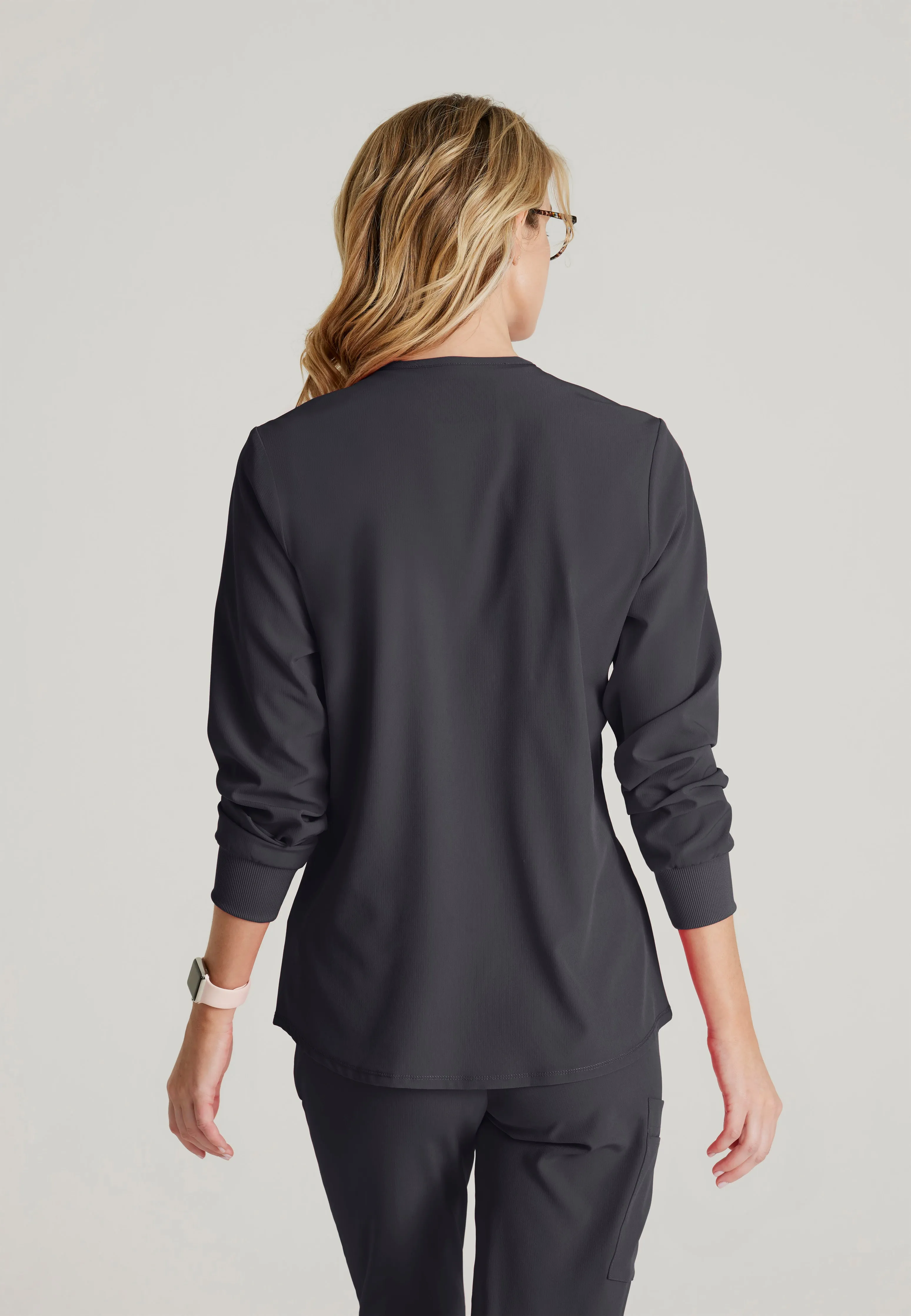 Stabilty 2-Pocket Crewneck Snap-Front Scrub Jacket