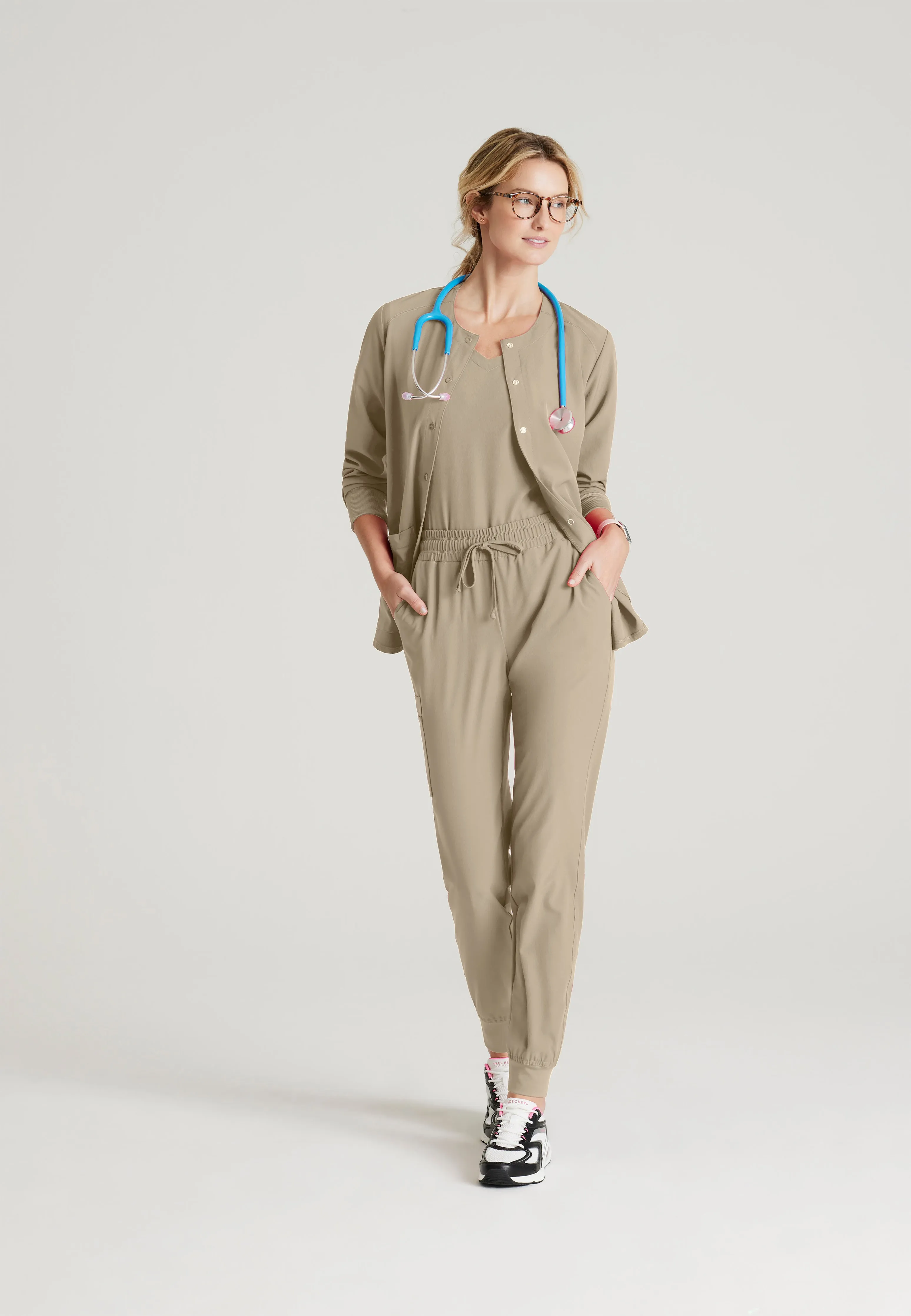 Stabilty 2-Pocket Crewneck Snap-Front Scrub Jacket