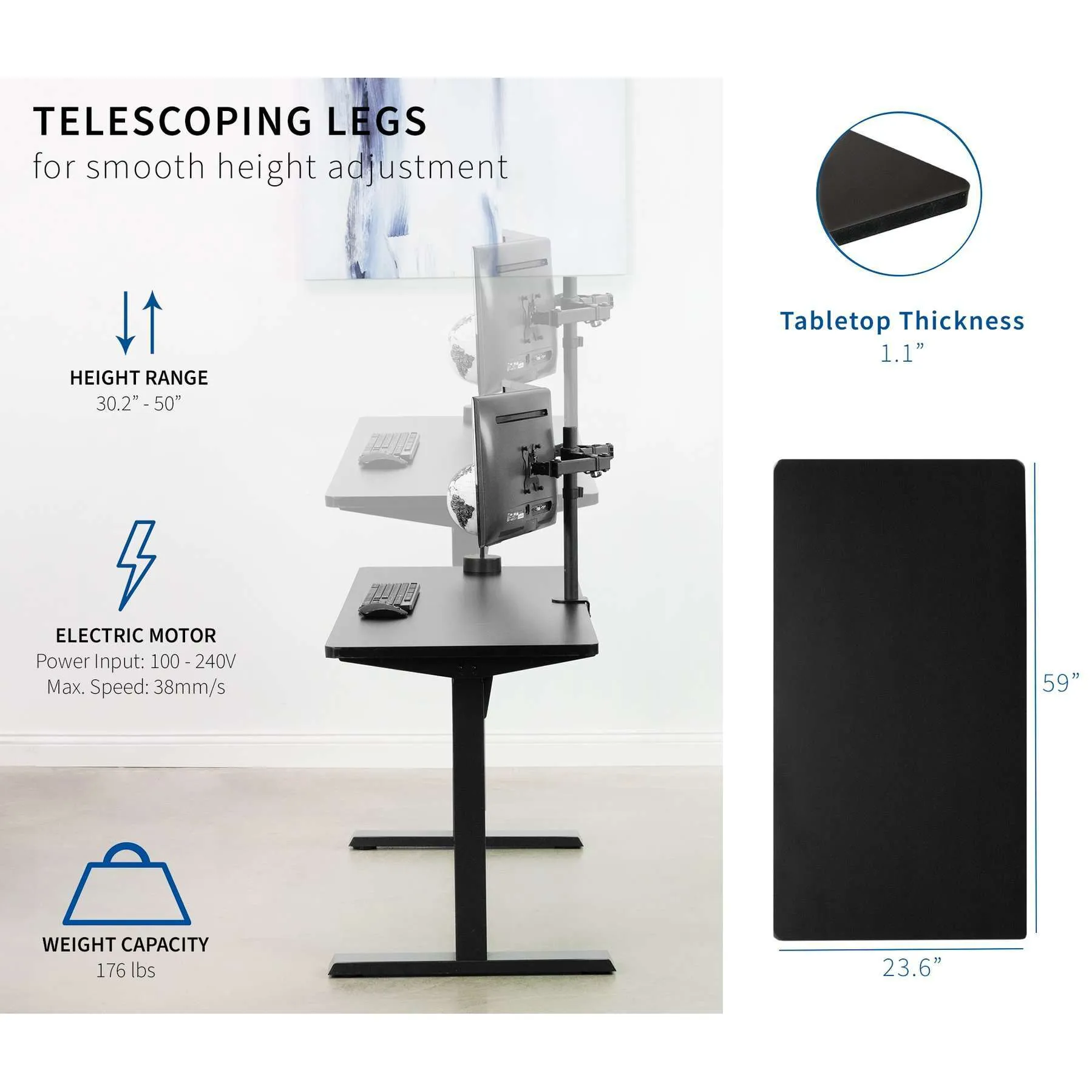 VIVO 60” x 24” Electric Desk, DESK-KIT-E5B6B/E5B6C/E5B6W/E5B6D/E5B6E/E5W6B/E5W6C/E5W6D/E5W6W/E5W6E