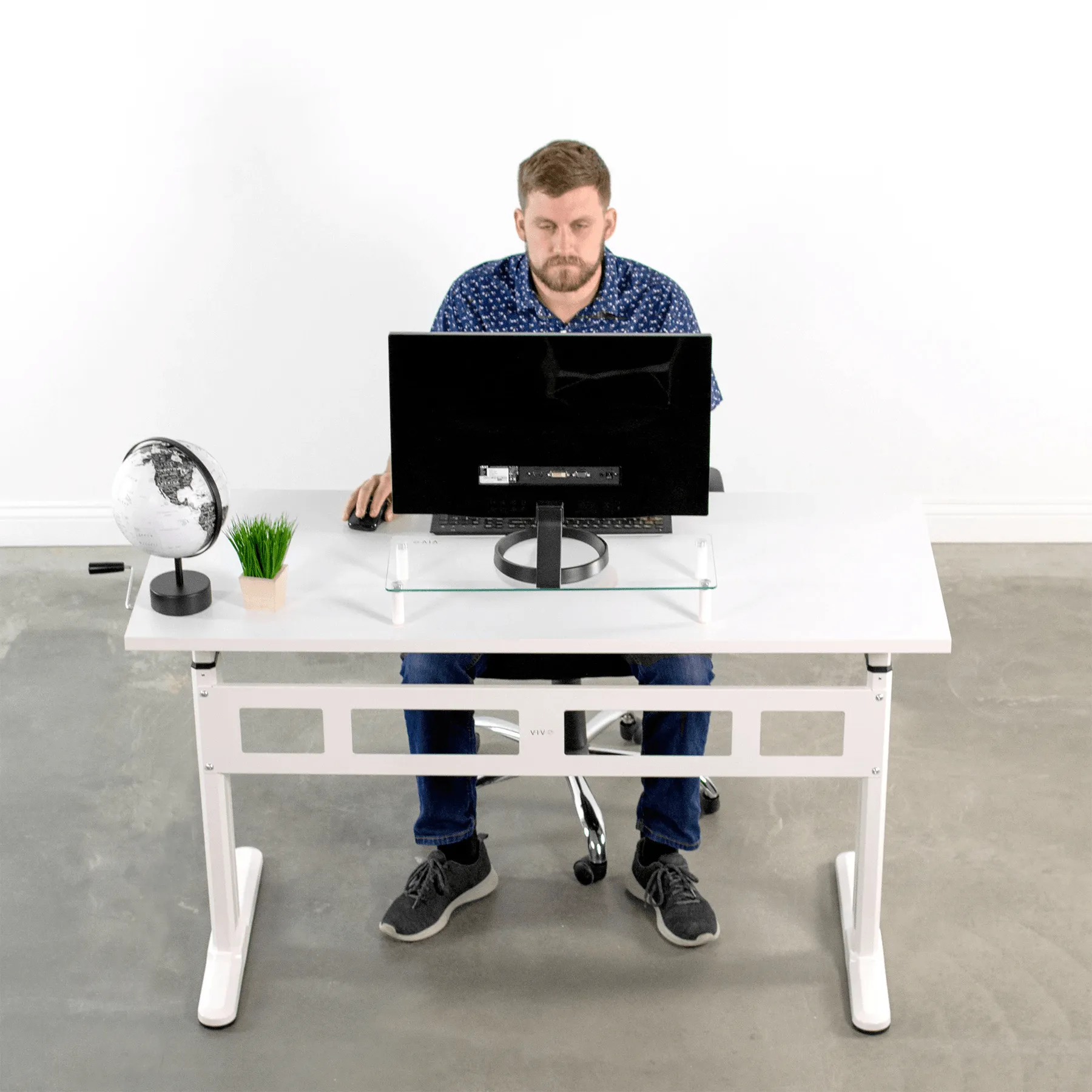 VIVO Manual Crank Standing Height-Adjustable Desk w/ 55"x24" TableTop, DESK-V100MW/V100M