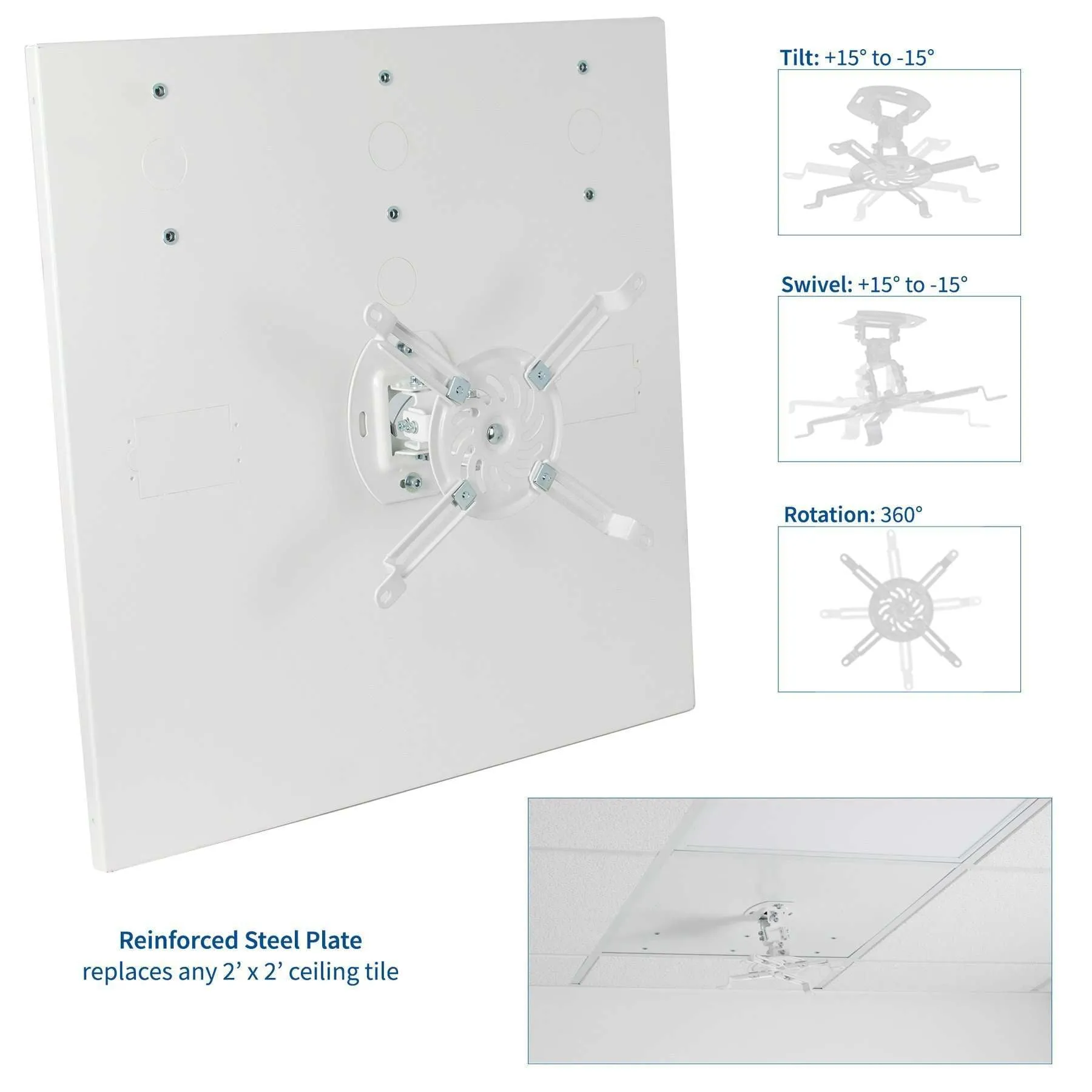 Vivo White Universal Drop Ceiling Projector Mount, MOUNT-VP07DP