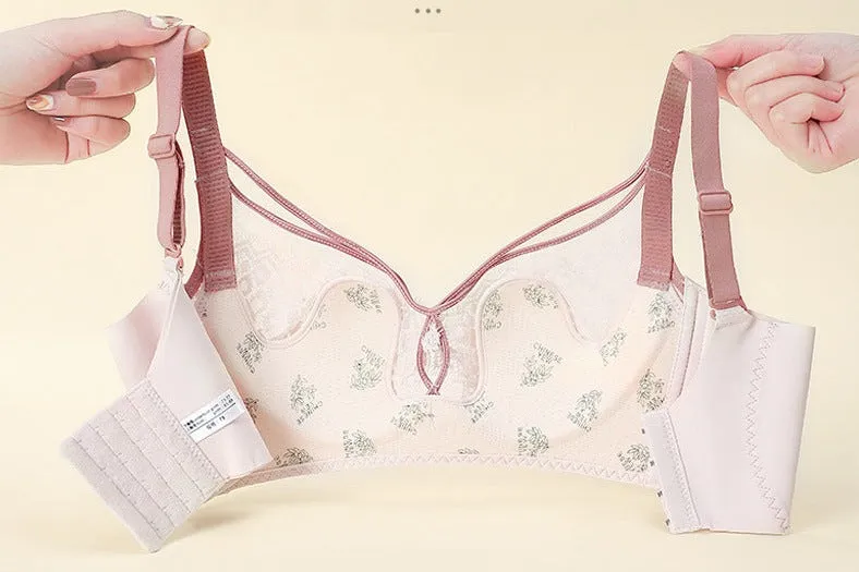 Women Lace Crystal Cup Bra Big Breasts Small Anti-Bulge Breathable Bra