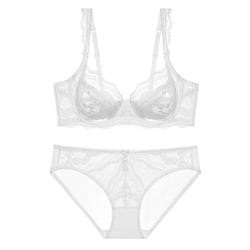 Women Lace French Underwear Thin Set Push-up Big Breasts Appear Smaller Female Pure Lust