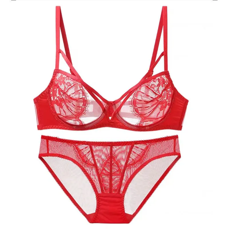 Women push-up steel rims for big breasts and small bra underwear sets ultra-thin sexy lace bra